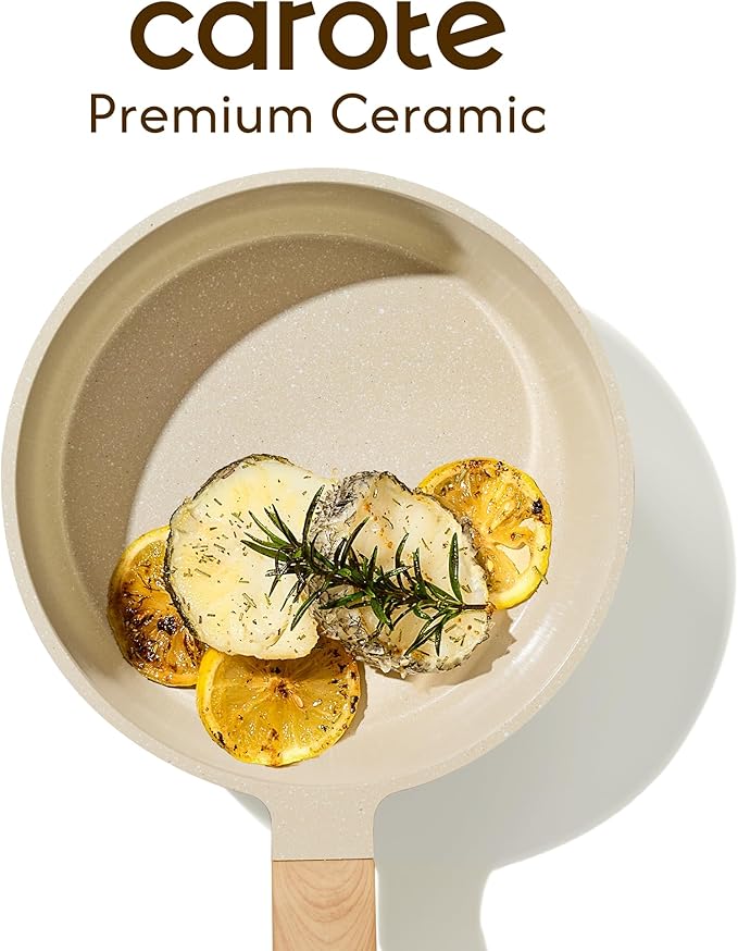 CAROTE 1.5Qt & 2.5Qt Sauce Pan Sets with Lid Ceramic Nonstick Pot Set Non Toxic Saucepan with Stay-cool Handle Small Kitchen Cooking Pots, Easy to Clean, Induction Comptable, PFOA FREE