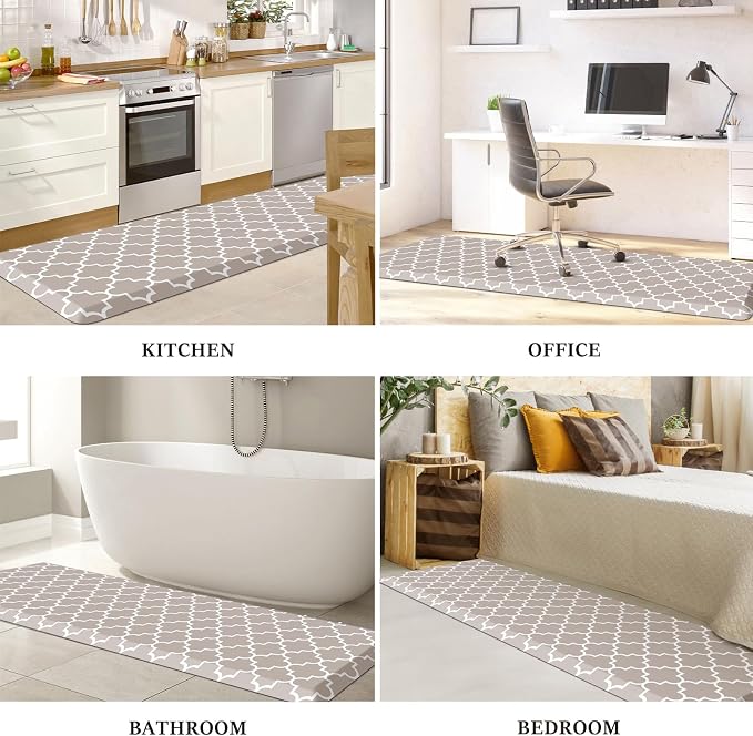 WISELIFE Anti Fatigue Floor Mat - 4/5 Inch Thick Kitchen Mat Non Slip Waterproof Heavy Duty Ergonomic Comfort Mat Durable for Home, Office, Sink, Laundry,(22" x 72", Khaki)