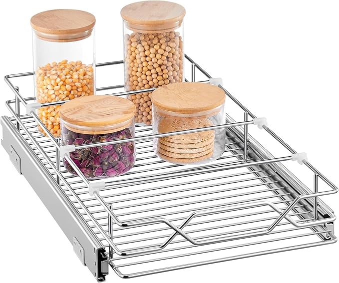 Pull Out Cabinet Organizer 11.6" x 21" D, Heavy Duty Smooth Sliding Under Cabinet Shelves for Pots and Pans, Slide Out Drawers For Kitchen Organizers and Storage, Pull Out Drawers for Kitchen Pantry