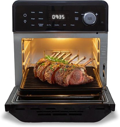 Nuwave 2026 Air Fryer Oven & Grill Comb, Plug-in Powered Grill Plate for True Char Flavor & Marks, 2-Layer Glass Door, Cooler Exterior, 150 Presets, Temp Probe, 500°F, Stainless Steel, 700/1500/1800W
