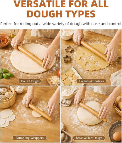 French Rolling Pin, 17 Inch Solid Wood Tapered Rolling Pin for Baking, Wooden Dough Roller for Pastry, Pizza Dough, Pie Crust, Cookies, Pasta and Fondant
