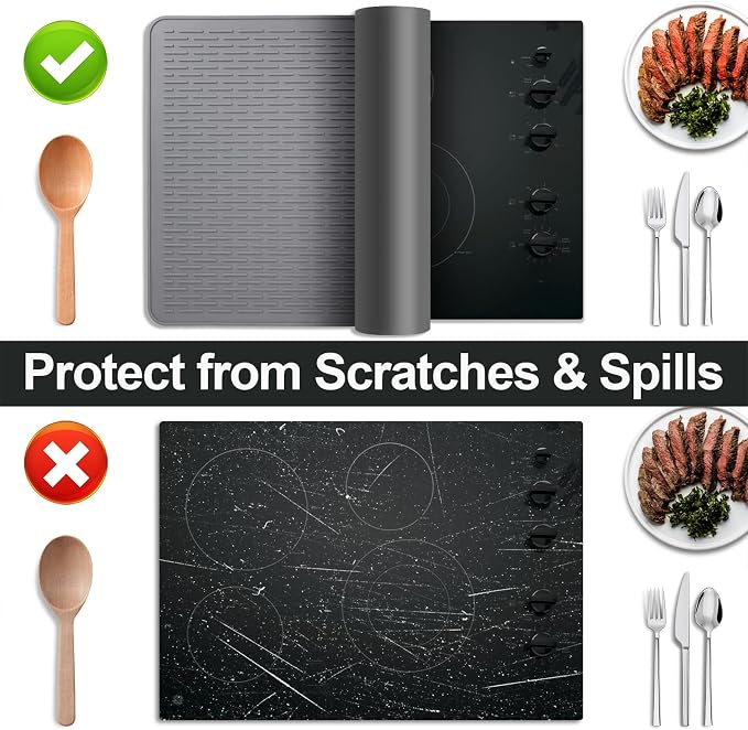 Stove Top Cover for Electric Stove- Range Covers for Electric Stove,Silicone XXL Dish Drying Mat, Glass Cooktop Covers, Flat RV Range top Mats (Gray, 36"x21")