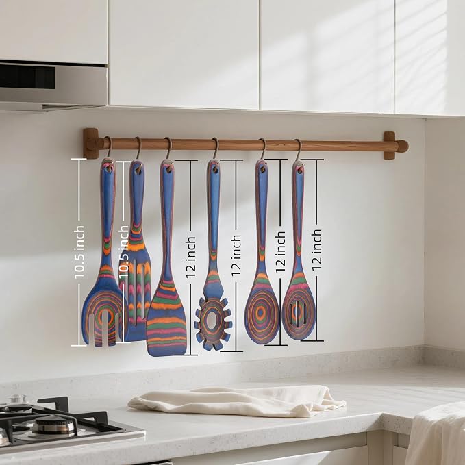 6-Piece Pakkawood Kitchen Utensils | Heat Resistant Wood Kitchen Utensils | Pakkawood Kitchen Cooking Utensil Set | Wooden Spoons for Cooking | Non-Sitck Cooking Spoons | Sapphire