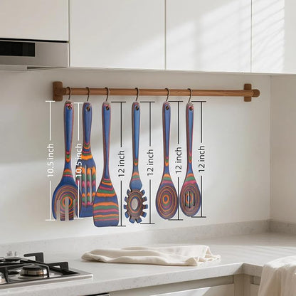 6-Piece Pakkawood Kitchen Utensils | Heat Resistant Wood Kitchen Utensils | Pakkawood Kitchen Cooking Utensil Set | Wooden Spoons for Cooking | Non-Sitck Cooking Spoons | Sapphire