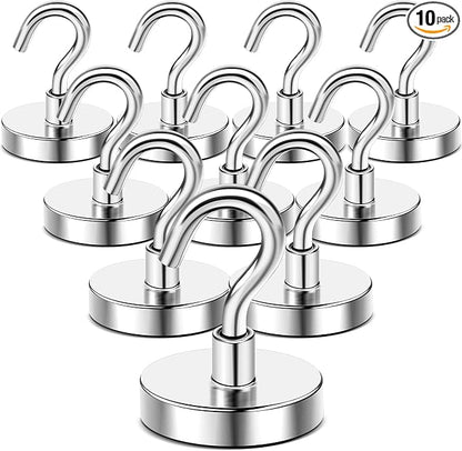 DIYMAG Magnetic Hooks, 170 LB Heavy Duty Strong Magnet with Hook, Rare Earth Neodymium Magnets for Hanging, Magnetics Hanger for Curtain, Home, Kitchen, Workplace, 10 Packs