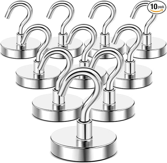 DIYMAG Magnetic Hooks, 170 LB Heavy Duty Strong Magnet with Hook, Rare Earth Neodymium Magnets for Hanging, Magnetics Hanger for Curtain, Home, Kitchen, Workplace, 10 Packs