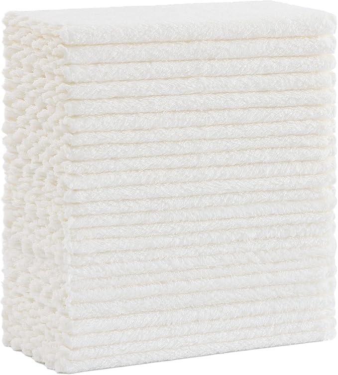 Kitinjoy 24 Pack Kitchen Cloths Dish Towels (7" x 9", White), Super Soft and Absorbent Dish Cloths, Nonstick Oil Fast Drying Coral Velvet Microfiber Cleaning