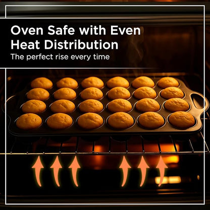 Wrenbury Mini Muffin Pan Non Toxic Set of 2 - Non Stick 24 Cup Small Cupcake Tray for Baking Joyful Bites - Dishwasher Friendly - Health Conscious Baking - 1.8" Cup