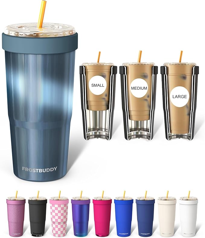 Frost Buddy Togo Buddy 30 oz Stainless Steel Vacuum Insulated Tumbler To Go Coffee Cup – Iced Coffee Cups, Iced Coffee Sleeve, Travel Mug, Thermal Cup for Hot & Cold Drinks, Dunkin Cup (Opal Sky)