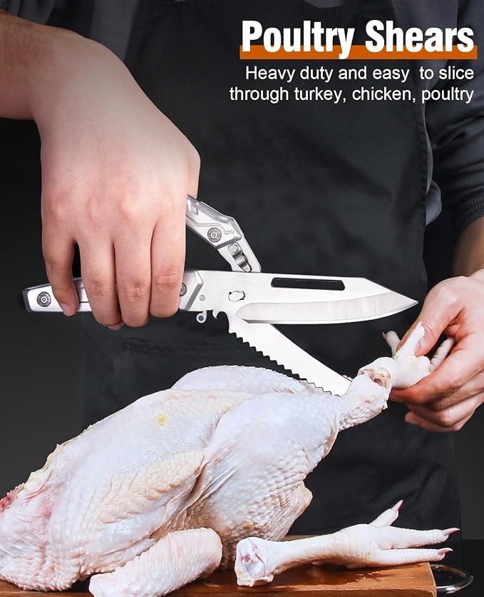 Naitesen 2PCS Brisket Carving Knife and All Purpose Kitchen Shears Set, Grilling Knives Heavy Duty Poultry Scissors, Butcher Slicing Knife for Vegetable Meat Beef Turkey Cutting, Gifts for Men Women