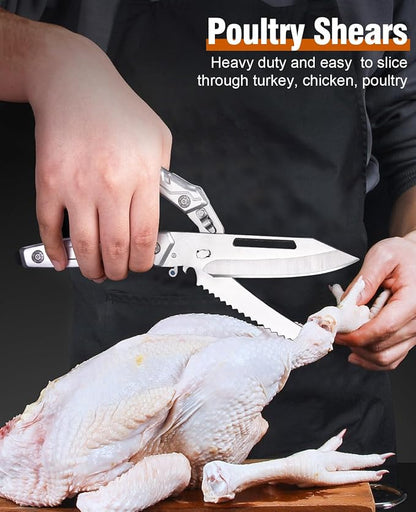 Naitesen 2PCS Brisket Carving Knife and All Purpose Kitchen Shears Set, Grilling Knives Heavy Duty Poultry Scissors, Butcher Slicing Knife for Vegetable Meat Beef Turkey Cutting, Gifts for Men Women