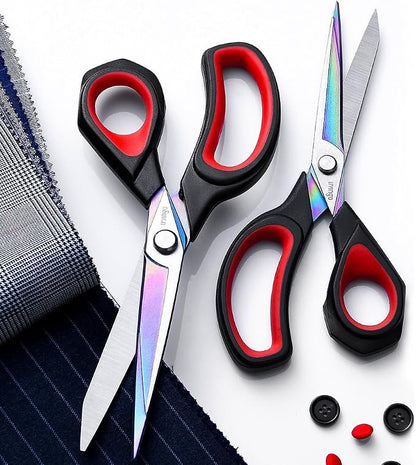 LIVINGO Premium Tailor Scissors Heavy Duty Multi-Purpose Titanium Coating Forged Stainless Steel Sewing Fabric Leather Dressmaking Comfort Grip Shears Professional Crafting (8.5 INCH)