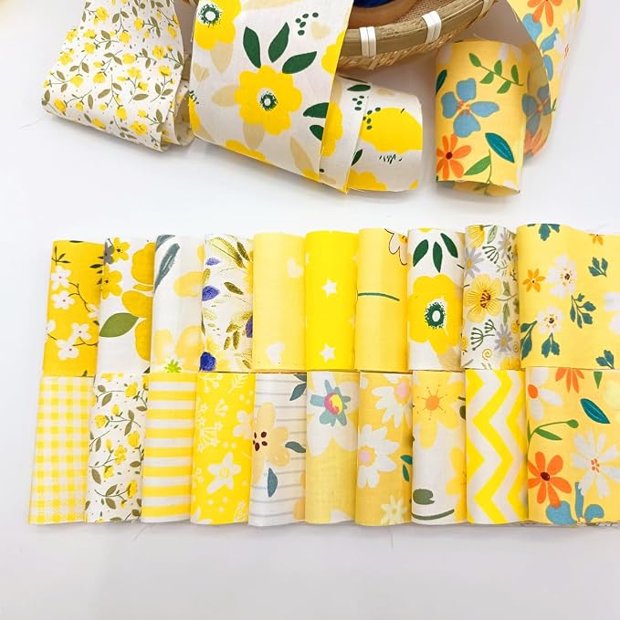 40 Pcs Jelly Roll Fabric Strips for Quilting, Sewing Supplies & DIY Crafts-2.6 Inch Precut Cotton Fabric Bundles Floral Patchwork Yellow