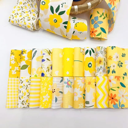 40 Pcs Jelly Roll Fabric Strips for Quilting, Sewing Supplies & DIY Crafts-2.6 Inch Precut Cotton Fabric Bundles Floral Patchwork Yellow