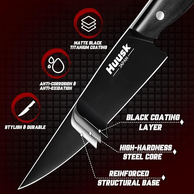 Huusk Japanese Kitchen Utility Knife 5.7in - Titanium Coating Blade Small Kitchen Knife, Sharp Mini Chef Knives for All Purpose, High Carbon Stainless Small Chef Knifes, Gifts Idea for Men
