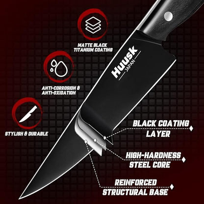 Huusk Japanese Kitchen Utility Knife 5.7in - Titanium Coating Blade Small Kitchen Knife, Sharp Mini Chef Knives for All Purpose, High Carbon Stainless Small Chef Knifes, Gifts Idea for Men