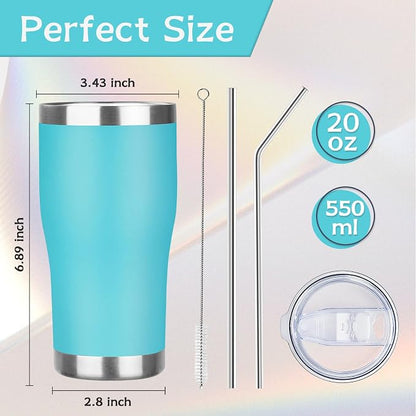 MEZMUT 1 Pack 20oz Insulated Coffee Tumbler with Lid and Straw Double Wall Vacuum Insulated Cup Stainless Steel Travel Mugs Leakproof Powder Coated Tumbler for Indoor Outdoor(Sky Blue)