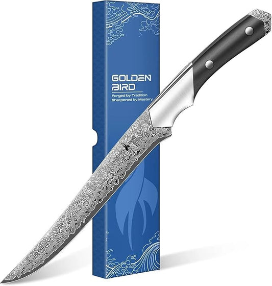 Golden Bird Butcher Breaking Knife for Meat Cutting, 8 Inch Damascus Boning Knife, VG10 Brisket Trimming Knives, Flexible Fillet Knives, Japanese Slicing Knives with Wood Handle,Gifts for Men