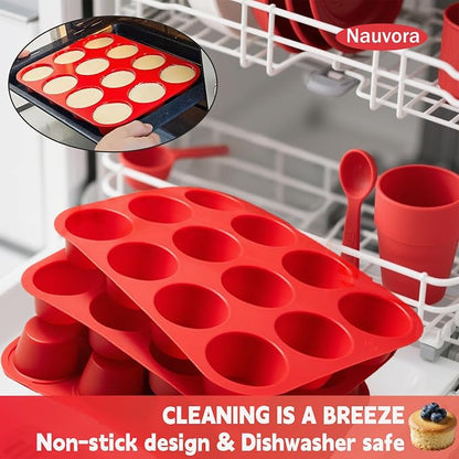 Silicone Muffin Tray - 12 Cups Cupcake Pan, NonStick Flexible Silicone Muffin Cups for Blueberry Muffin, Chocolate Cupcake, Egg Bite, BPA Free, Dia 2.36 Inches 4.5mm Thickness, 2 Pack