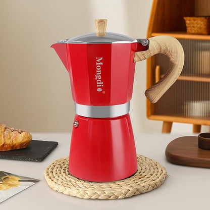 Mongdio Stovetop Espresso Maker Moka Pot, Cuban Coffee Maker Stove top coffee maker Moka Italian Espresso Greca Coffee Maker Brewer Percolator, 12 Espresso Cups, 20 oz - Red