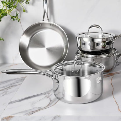 KEAWELL K3 Premium 3-Quart Tri-Ply Fully Clad Stainless Steel Saucepan with Lid, Induction & Oven Safe up to 600°F, Even Heating, Professional Cookware for All Stovetops (3-Qt)