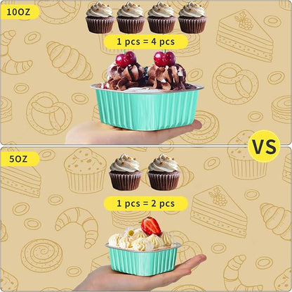 10oz Mini Cake Pans with Lids, 40 Pack Aluminum Foil Brownie Pans,Disposable Ramekins Muffin Tins,Square Baking Pans Cupcake Cups,Individual Dessert Containers Flans for Brownie - Blue