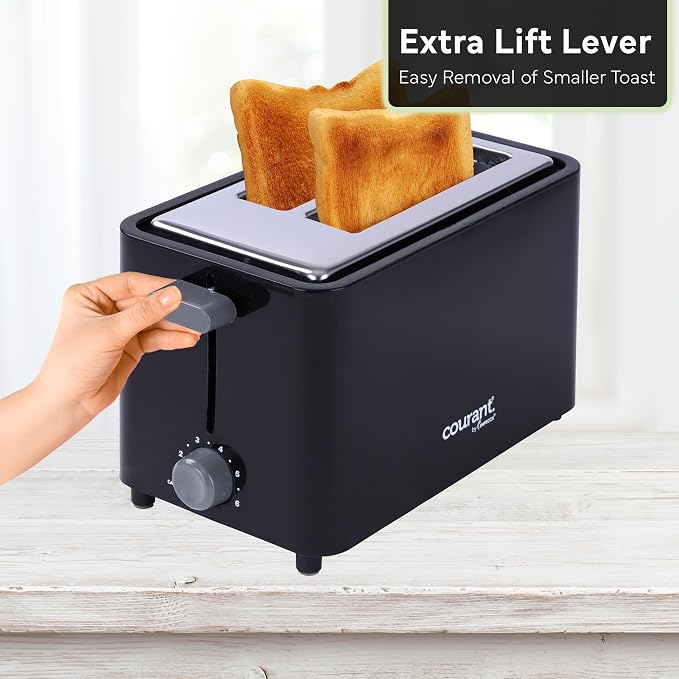 Courant 2-Slice Toaster Cool Touch with Extra Wide Slots For Bread, Bagels & Waffle with 6 Adjustable Shade Settings, Crumb Tray & Cancel Function Extra-Lift Feature, compact Design - Black