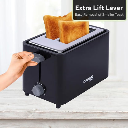 Courant 2-Slice Toaster Cool Touch with Extra Wide Slots For Bread, Bagels & Waffle with 6 Adjustable Shade Settings, Crumb Tray & Cancel Function Extra-Lift Feature, compact Design - Black