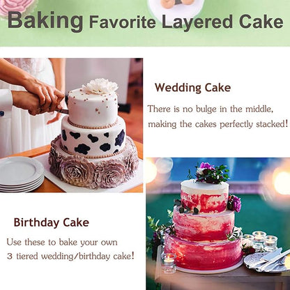 E-far Cake Pan Set of 3 (6 inch/8 inch/9½ inch), Stainless Steel Round Layer Cake Baking Pans, Perfect for Birthday Wedding Tier Cake, Non-Toxic & Healthy, Mirror Finish & Dishwasher Safe