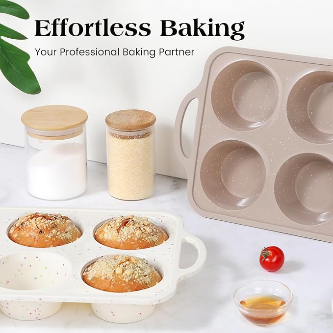 Vinino 2Pack Jumbo Silicone Muffin Pans for Baking with Metal Reinforced Frame, 6 Cups Large Size Nonstick Silicone Cupcake Pan, BPA Free Oven Dishwasher Safe Baking Mold for Muffins Cupcakes