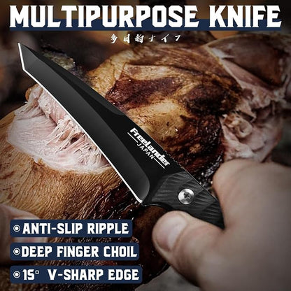Freelander 3PCS Butcher Knife Set for Meat Cutting, Sharp Chef Knife Set Dishwasher Safe with Roll Bag, Full Tang BBQ Knifes with Leather Sheath, Gifts for Men Women