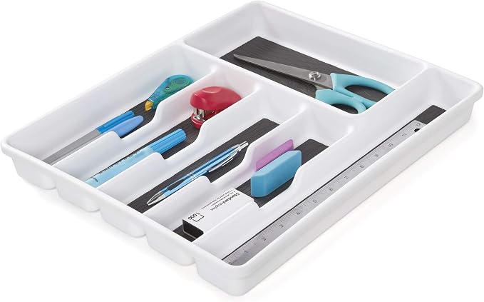 Copco Basics 6 Compartment Drawer Organizer, 15.7-Inch, White and Charcoal Gray