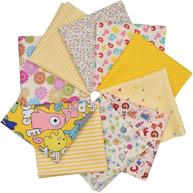 10pcs 12 x 12 inches (30cmx30cm) Print Yellow Series Fabric Bundle Squares Patchwork DIY Sewing Scrapbooking Quilting Pattern Artcraft