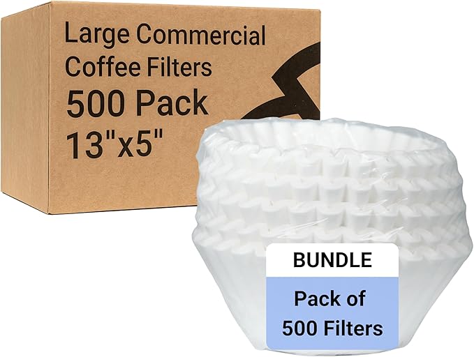 13" x 5" Commercial Coffee Filters - 500 COUNT- FETCO 002 Style - Compatible with Single & Double Pot Brewers - FSC Certified Pure Paper