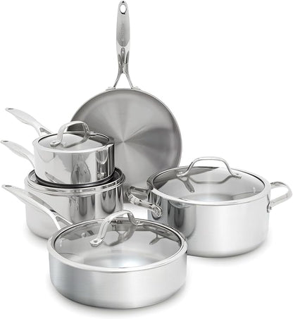 GreenPan Valencia Pro Tri-Ply Stainless Steel 9 Piece Cookware Set, Induction Ready Pots & Pans, Mirror Finish, Dishwasher & Oven/Broiler Safe to 600F, Compatible with All Cooktops