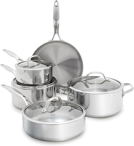 GreenPan Valencia Pro Tri-Ply Stainless Steel 9 Piece Cookware Set, Induction Ready Pots & Pans, Mirror Finish, Dishwasher & Oven/Broiler Safe to 600F, Compatible with All Cooktops