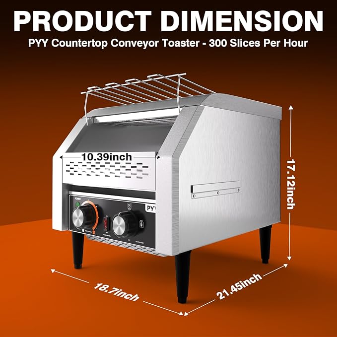 PYY Commercial Conveyor Toaster 300pcs/h - Electric Conveyor Belt Toaster for Toast, Bun, Bagel, Bread, Heavy Duty Stainless Steel Toaster Oven for Restaurant, Bakery, Buffet Use