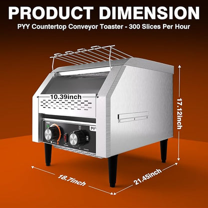 PYY Commercial Conveyor Toaster 300pcs/h - Electric Conveyor Belt Toaster for Toast, Bun, Bagel, Bread, Heavy Duty Stainless Steel Toaster Oven for Restaurant, Bakery, Buffet Use