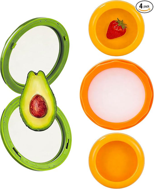 [4-Pack Multi-Size Silicone Food Savers, Upgraded Avocado & Onion Keeper for Refrigerator, Airtight Reusable Produce Containers for Fruits, Vegetables, & Meal Prep