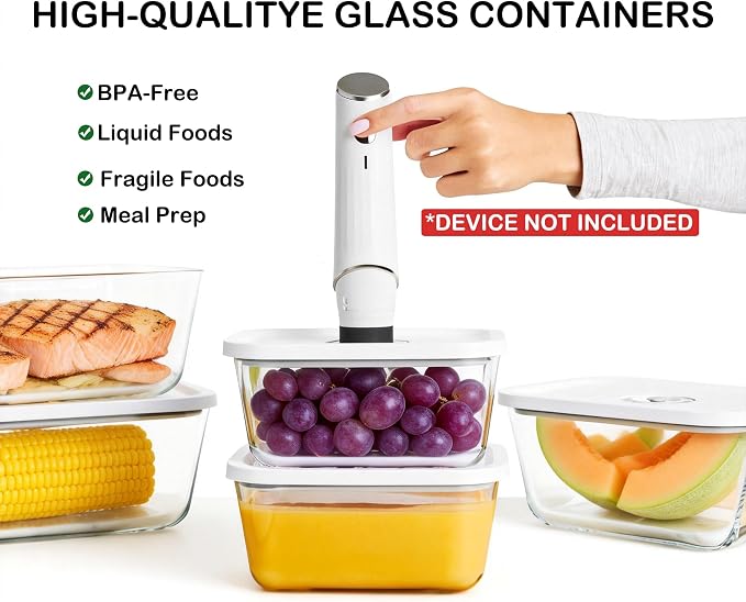 Glass Vacuum Seal Containers for Food Storamge, Vacuum Container with Time Recording Disk, 3 pcs set (S, M, L), BPA-FREE, Dishwasher, Freezer & Microwave Safe Works with Handheld Vacuum Sealer Machine