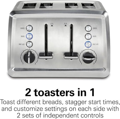 Hamilton Beach 4 Slice Toaster with Extra-Wide Slots, Bagel Setting, Toast Boost, Slide-Out Crumb Tray, Auto-Shutoff & Cancel Button, Stainless Steel (24798)