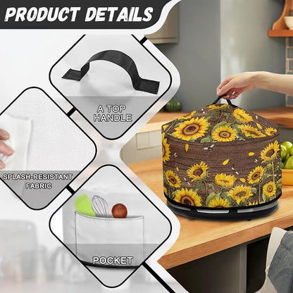 Sunflowers Bees Slow Cooker Cover for Pot Dust Cover Fits for Most 6-8 Quart Oval Slow Cooker Dustproof Small Appliance Accessories Wood - textured Background