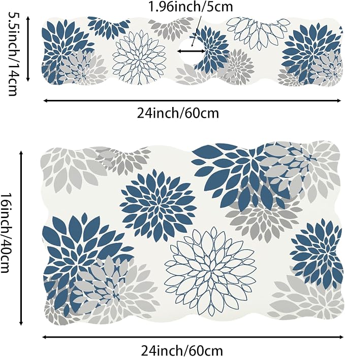Baccessor 2PCS Dahlia Pinnata Flower Scalloped Dish Drying Mat and Sink Splash Guard,Super Absorbent Cuttable Kitchen Counter Mat Rubber Backing Drying Kitchen Mat Kitchen Accessories 16"x24"+21"x5.5"