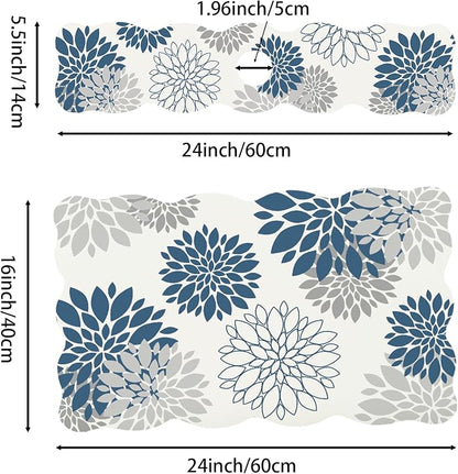 Baccessor 2PCS Dahlia Pinnata Flower Scalloped Dish Drying Mat and Sink Splash Guard,Super Absorbent Cuttable Kitchen Counter Mat Rubber Backing Drying Kitchen Mat Kitchen Accessories 16"x24"+21"x5.5"