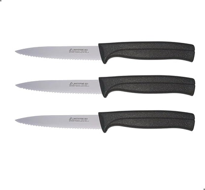 Kitchen Knife Set - MATTSTONE HILL Paring Knife Set, 4 Inch Serrated Utility Knife, Vegetable Knife Set, Slim Blade, Premium Stainless Steel, Semi Soft Handle, Black