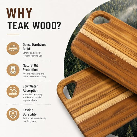 Socisen 2-Pack Small Teak Cutting Boards, 8.6" Mini Wood Charcuterie Board | Premium Teak Wood·FSC Certified·Lightweight Chopping Board·Non Toxic Serving Board·Tiny Cheese Board Set·Easy to Clean