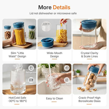 Airtight Food Jar with Blue Rotary Lid, 27oz Borosilicate Food Storage Canisters with Measurement Marks, Wide Mouth Pantry Jar for Kitchen, Counter, Coffee Beans, Oats, Cereal, Pasta, Cookie