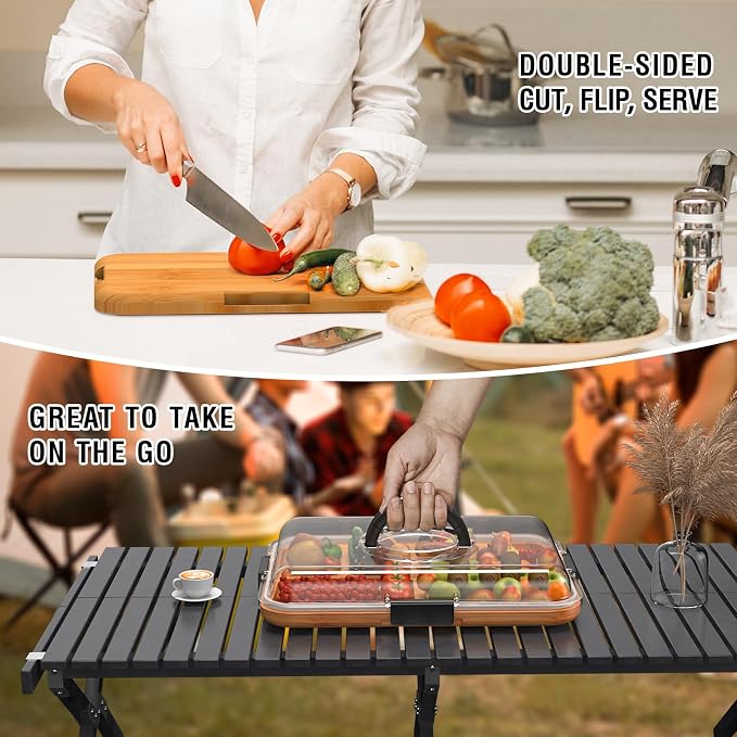 Renmxj Charcuterie Board with Clear Lid, Travel Portable Cheese Board Charcuterie Boxes Cutting Boards for Kitchen, House Warming Gifts New Home, World Cup Gift (Black, 1 Compartment)