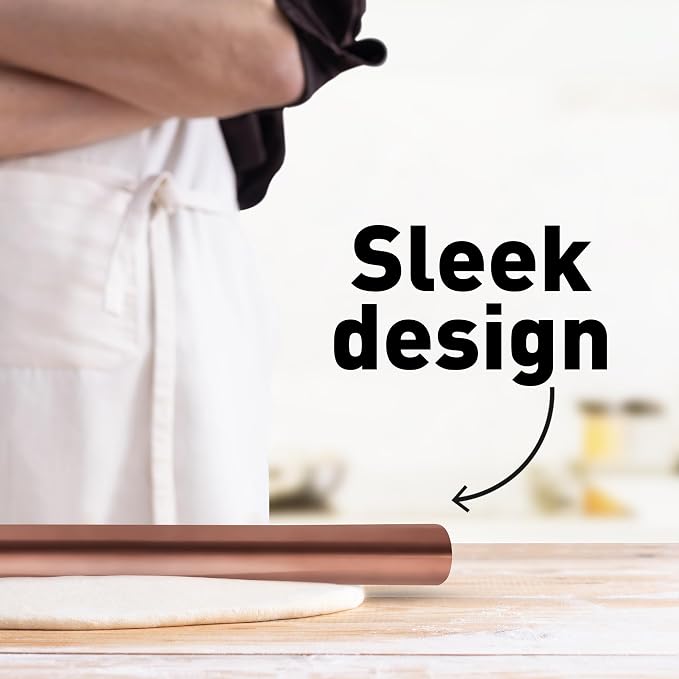 Zulay Kitchen 15.9 inch Professional Stainless Steel Rolling Pin - Lightweight Metal French Rolling Pin - Perfect for Baking, Fondant, Pizza Dough Roller, Dumpling - Copper