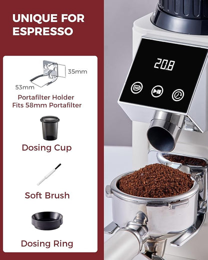 Tuni G1 Ivory Conical Burr Coffee Grinder with Black Digital Coffee Scale, 48 Grind Settings Anti-static Coffee Bean Espresso Grinder for Espresso/Drip/Cold Brew/French Press